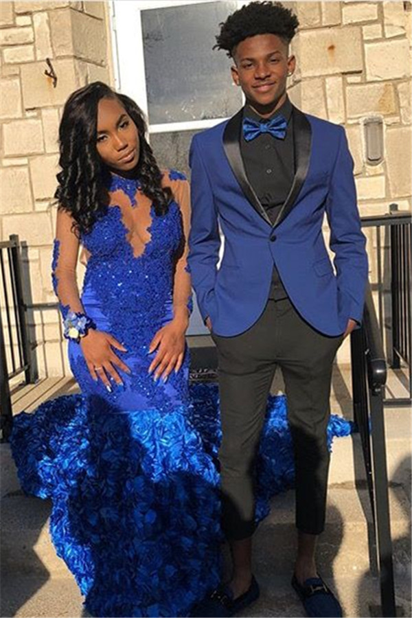 Handsome Royal Blue Shawl Lapel Tuxedo Two-Piece Suit for Groom with One Button