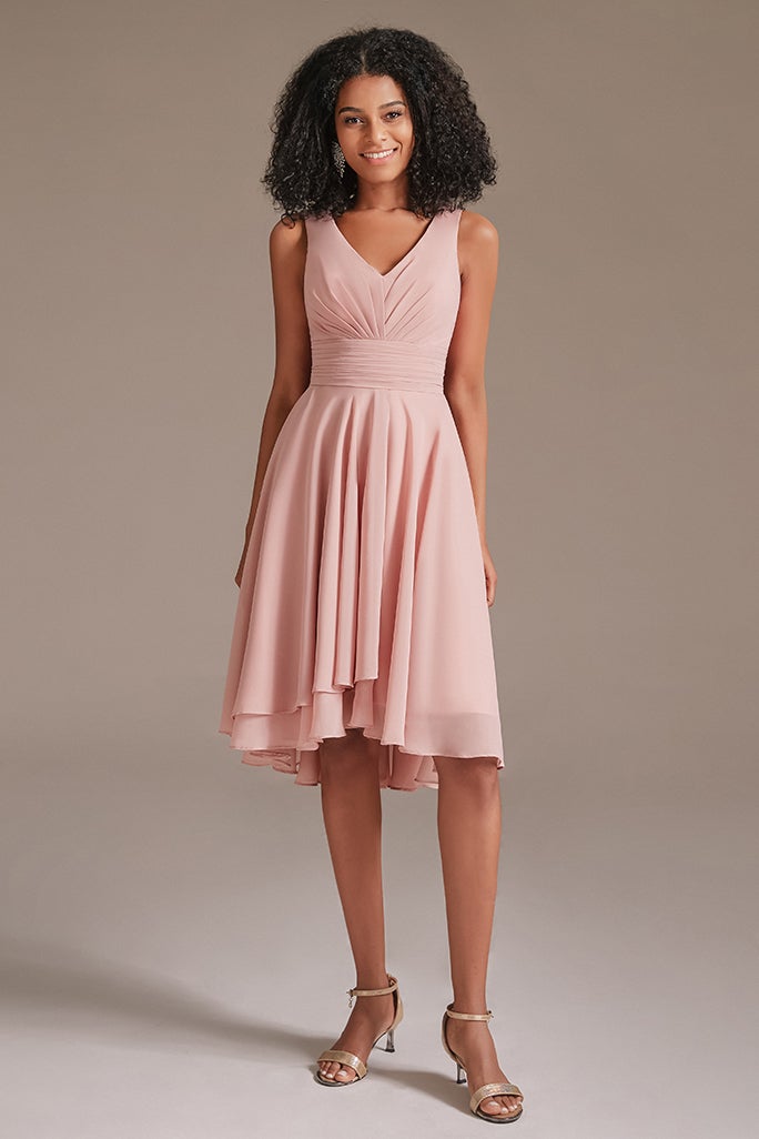 Sleeveless Dusty Pink Short Bridesmaid Dress
