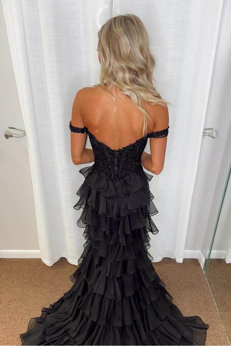 Off the Shoulder Sleeveless Mermaid Long Formal Dress With Appliques