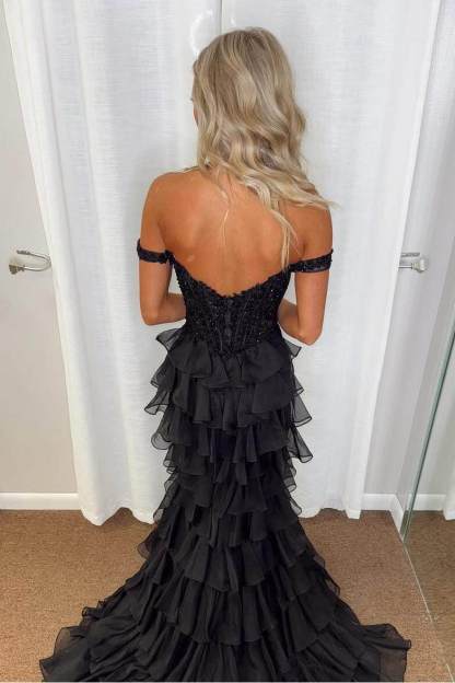 Off the Shoulder Sleeveless Mermaid Long Formal Dress With Appliques