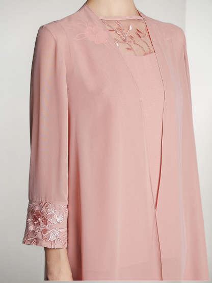 Floor-Length Square Neck Chiffon Pantsuit With Long Sleeves and Jacket for the Mother of the Bride