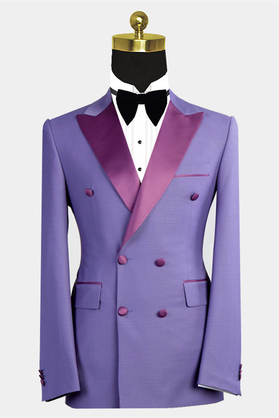 Nickolas Stylish Purple Double-Breasted Bespoke Peaked Lapel Men's Suits
