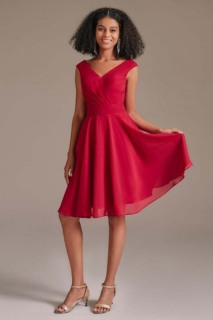 Red Junior V-Neck Bridesmaid Dress