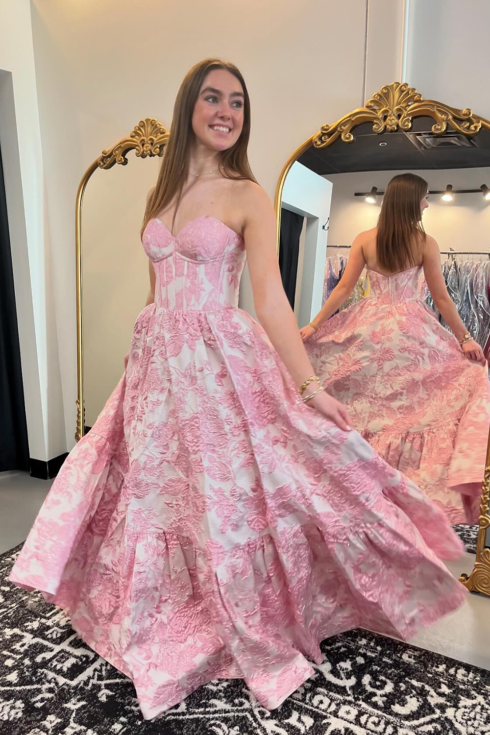 Elegant Sweetheart A-Line Corset Prom Dress in Blue Floral