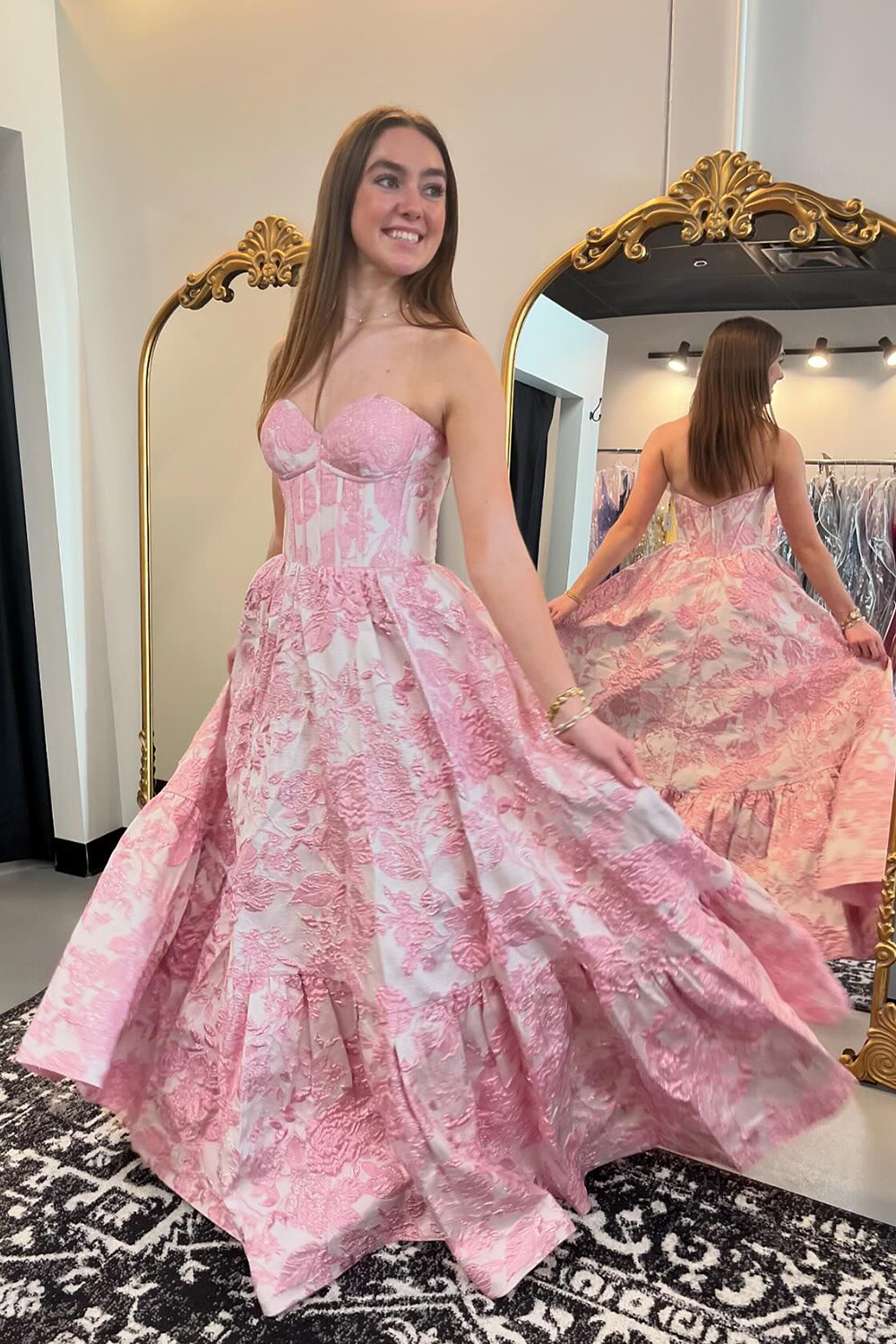 Elegant Sweetheart A-Line Corset Prom Dress in Blue Floral