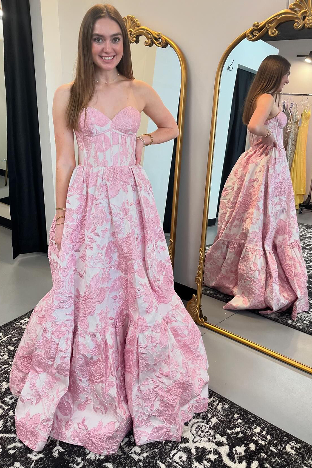 Elegant Sweetheart A-Line Corset Prom Dress in Blue Floral