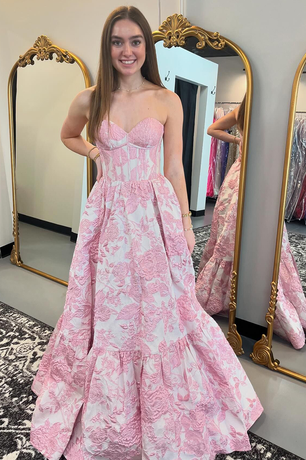 Elegant Sweetheart A-Line Corset Prom Dress in Blue Floral