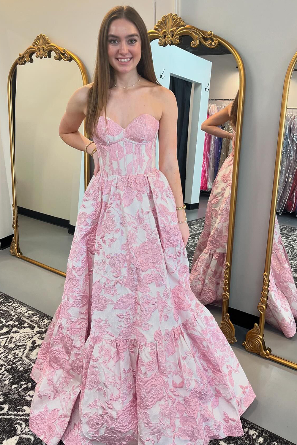 Elegant Sweetheart A-Line Corset Prom Dress in Blue Floral
