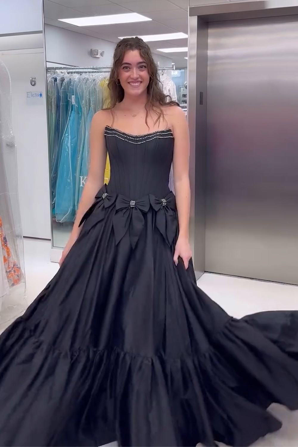 Long Satin A-Line Prom Corset Dress in Pink with Strapless Design and Bows