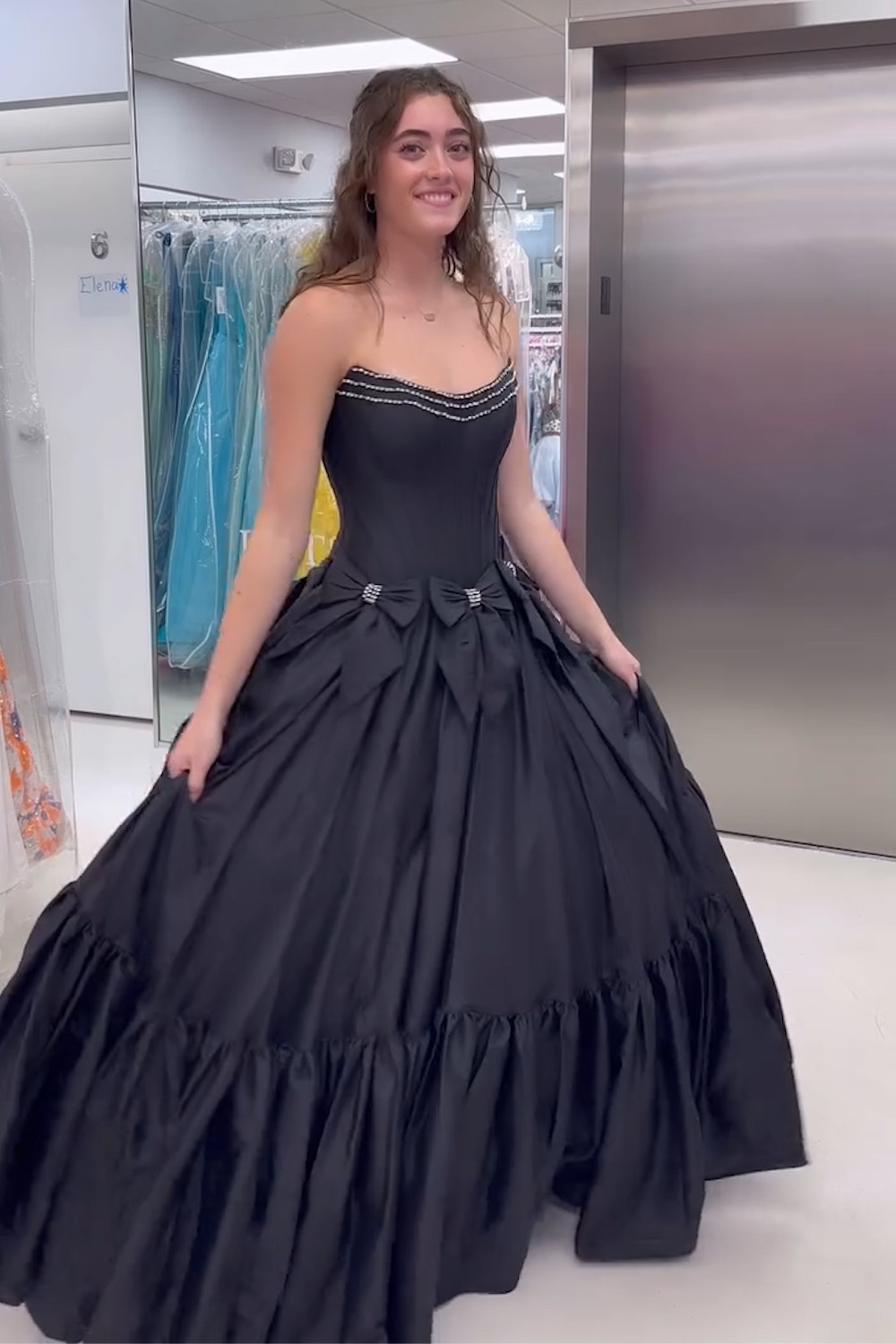 Long Satin A-Line Prom Corset Dress in Pink with Strapless Design and Bows