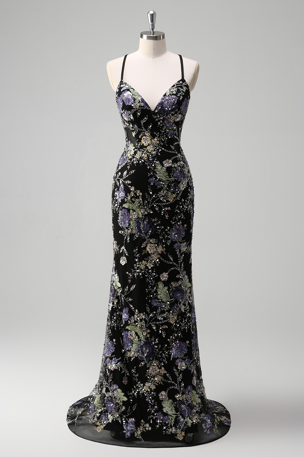 Navy Glitter Mermaid Prom Dress with Appliques and Spaghetti Straps