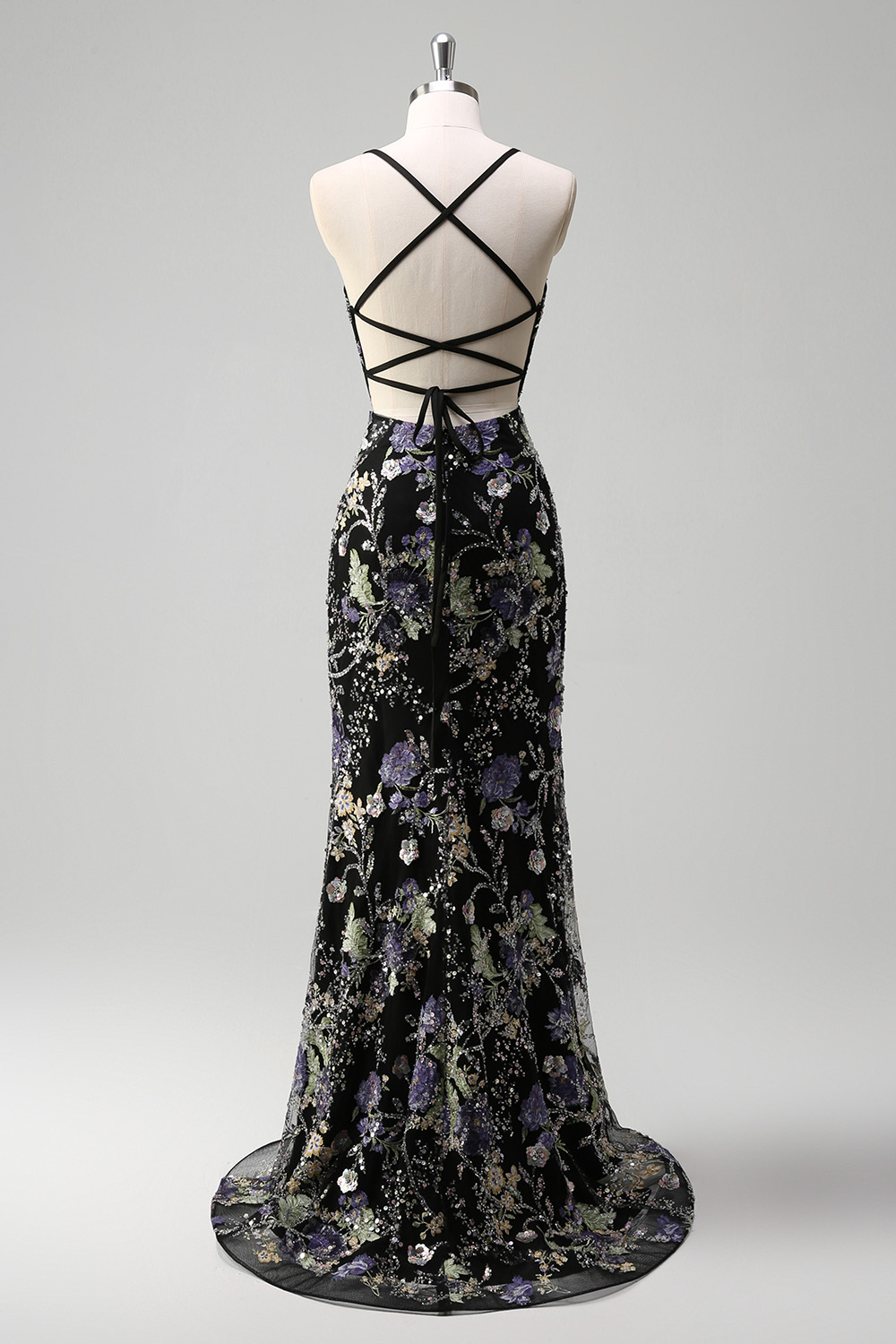 Navy Glitter Mermaid Prom Dress with Appliques and Spaghetti Straps