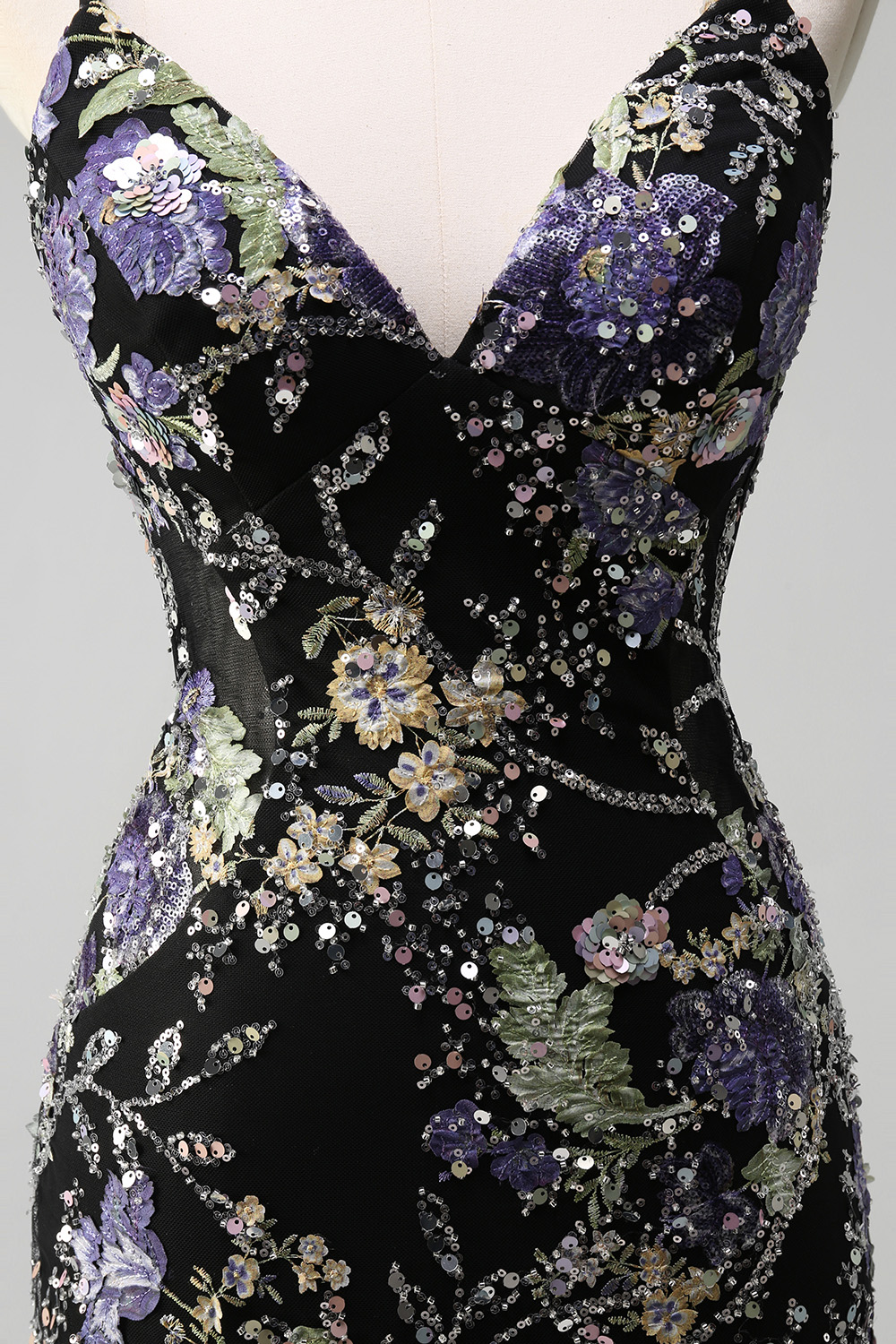 Navy Glitter Mermaid Prom Dress with Appliques and Spaghetti Straps