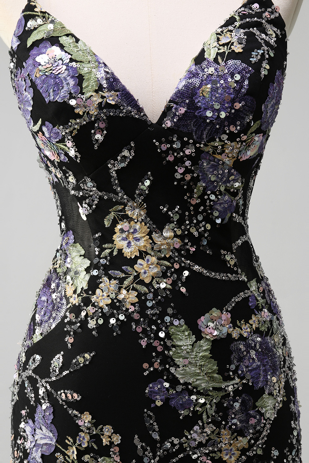 Navy Glitter Mermaid Prom Dress with Appliques and Spaghetti Straps