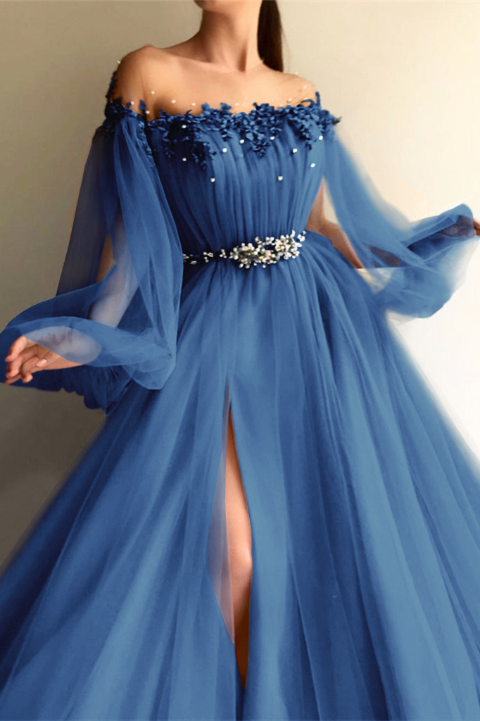 Long Sleeves Off-the-Shoulder Evening Dress With Beads