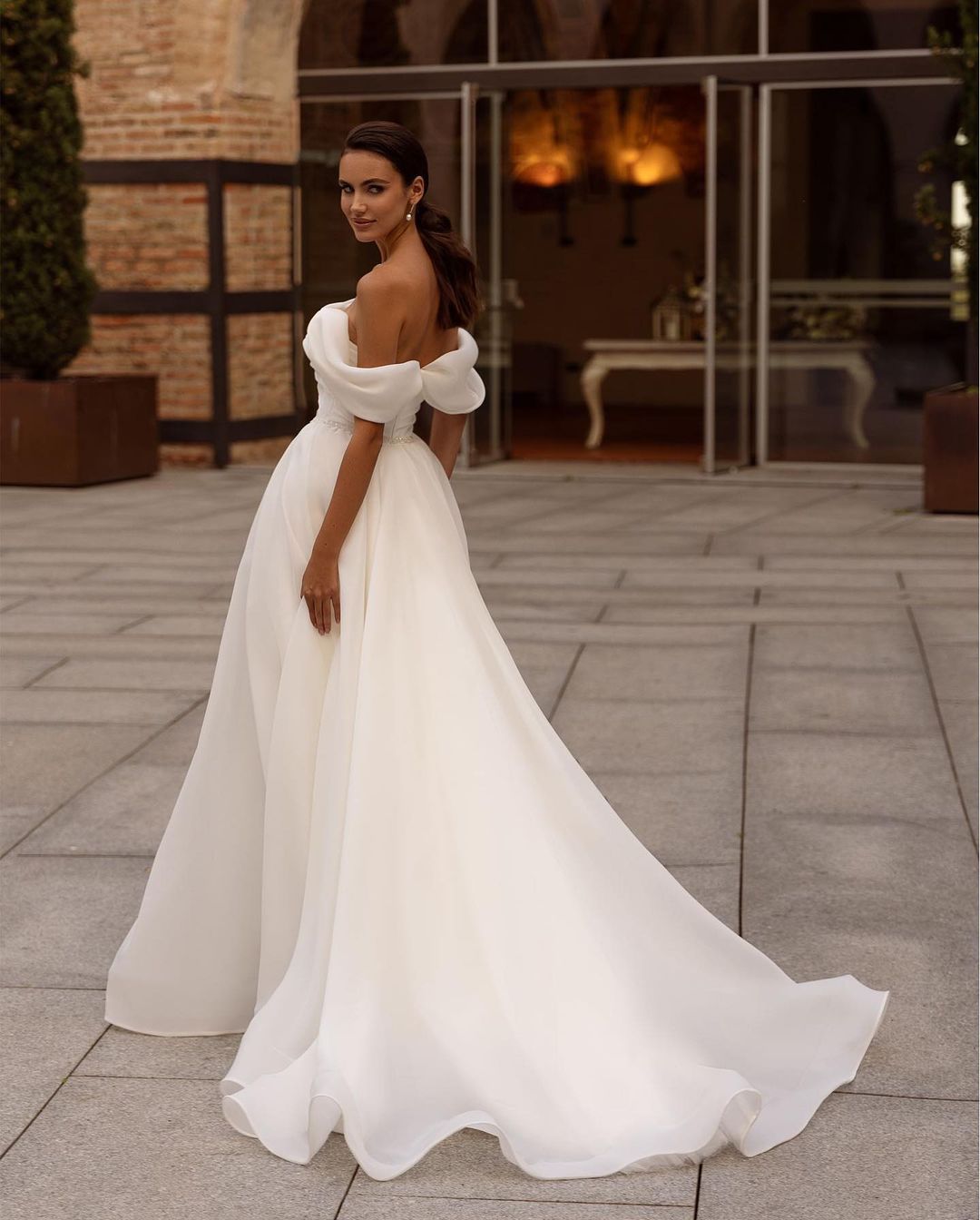 White Strapless Off-the-Shoulder A-Line Wedding Dress