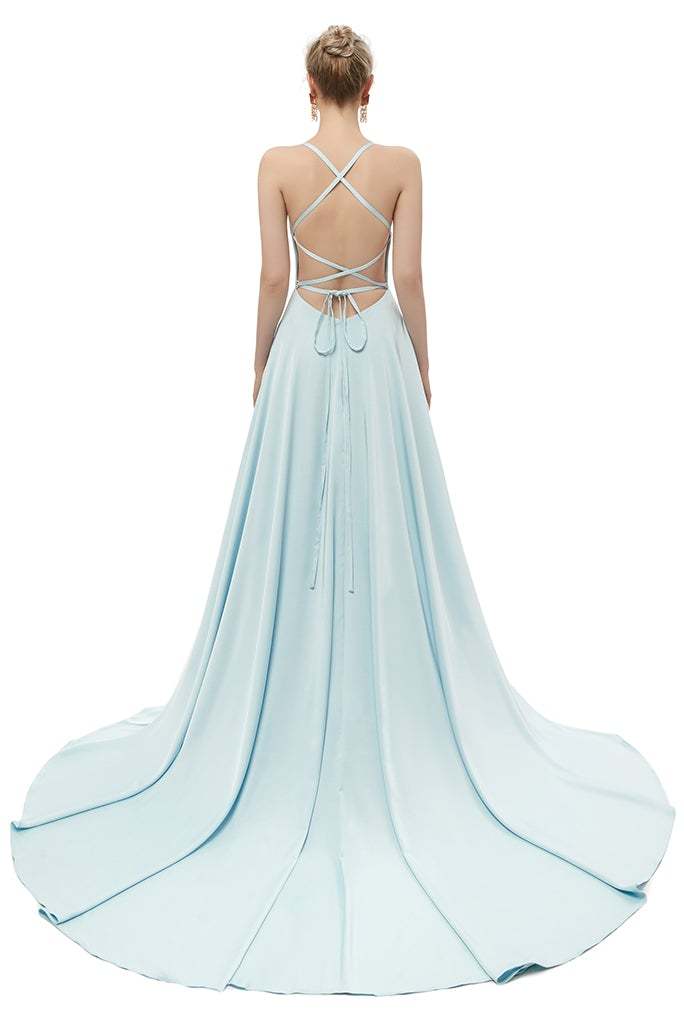 Spaghetti-Straps Long Bridesmaid Dress with Split