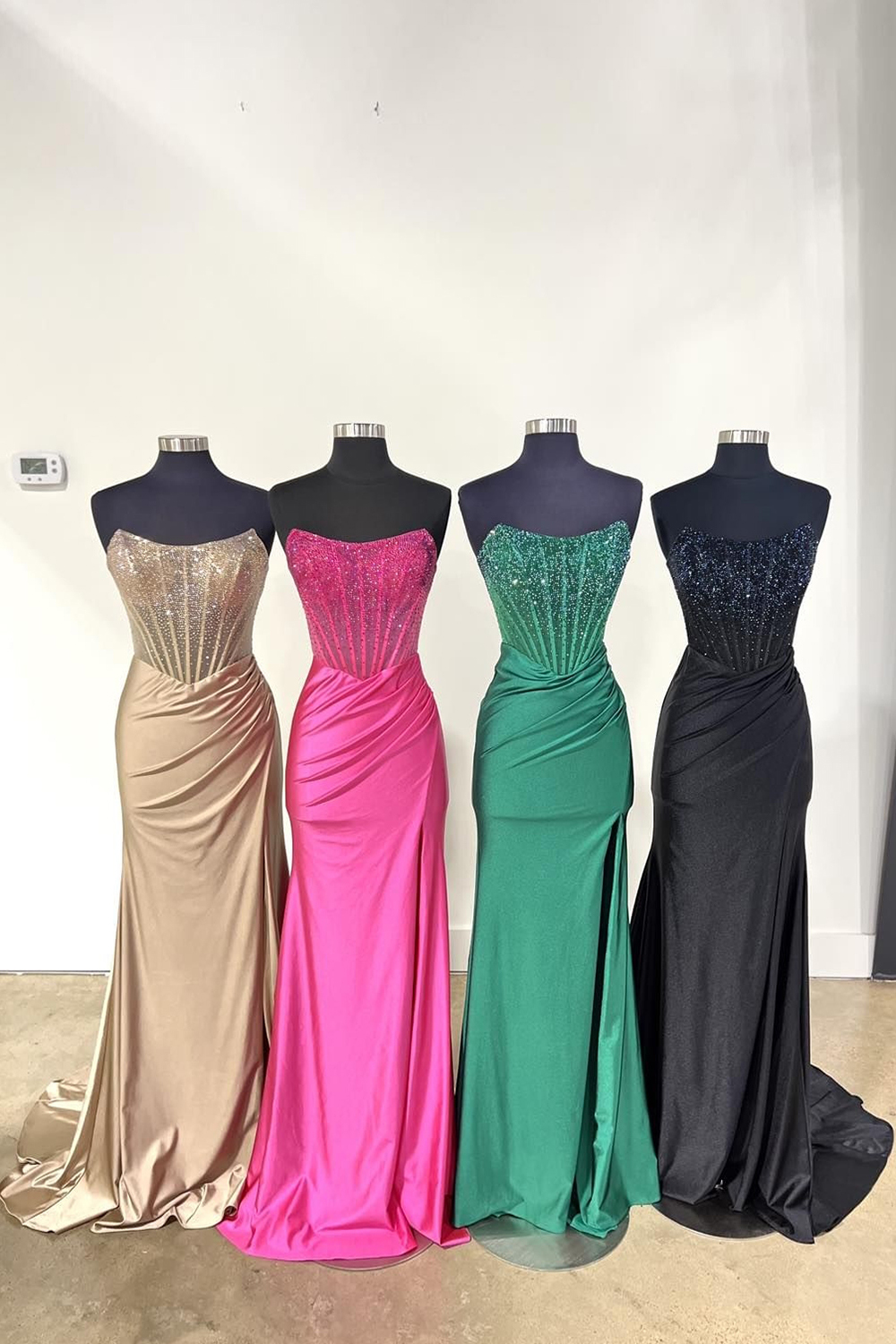 Long Beaded Fuchsia Strapless Mermaid Prom Dress with Slit