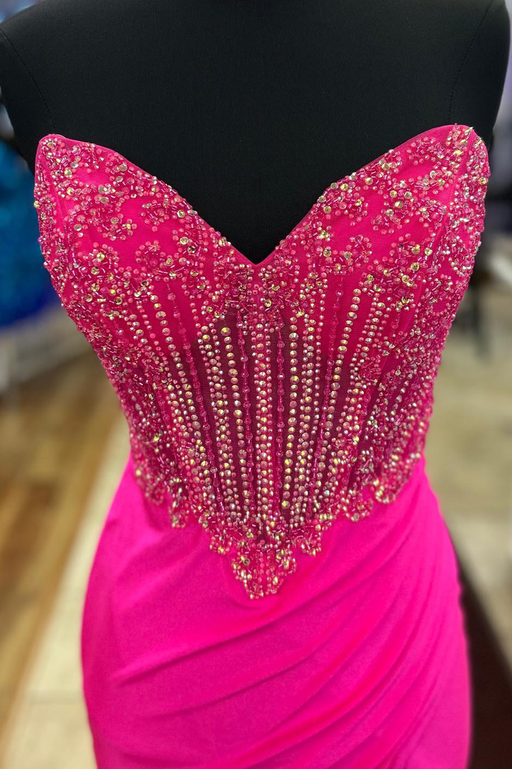 Long Satin Mermaid Prom Dress in Orange with Sweetheart Neckline and Beading