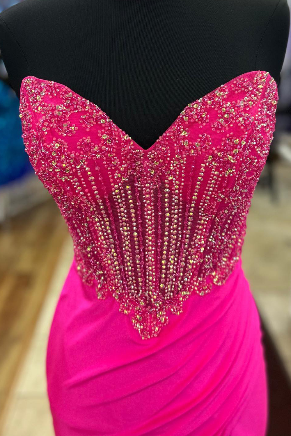 Long Satin Mermaid Prom Dress in Orange with Sweetheart Neckline and Beading