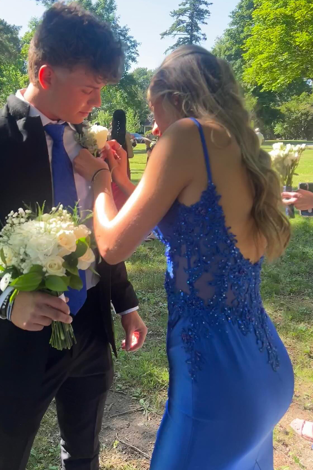 Long Prom Dress in Fuchsia Mermaid Satin with Spaghetti Straps and Appliques