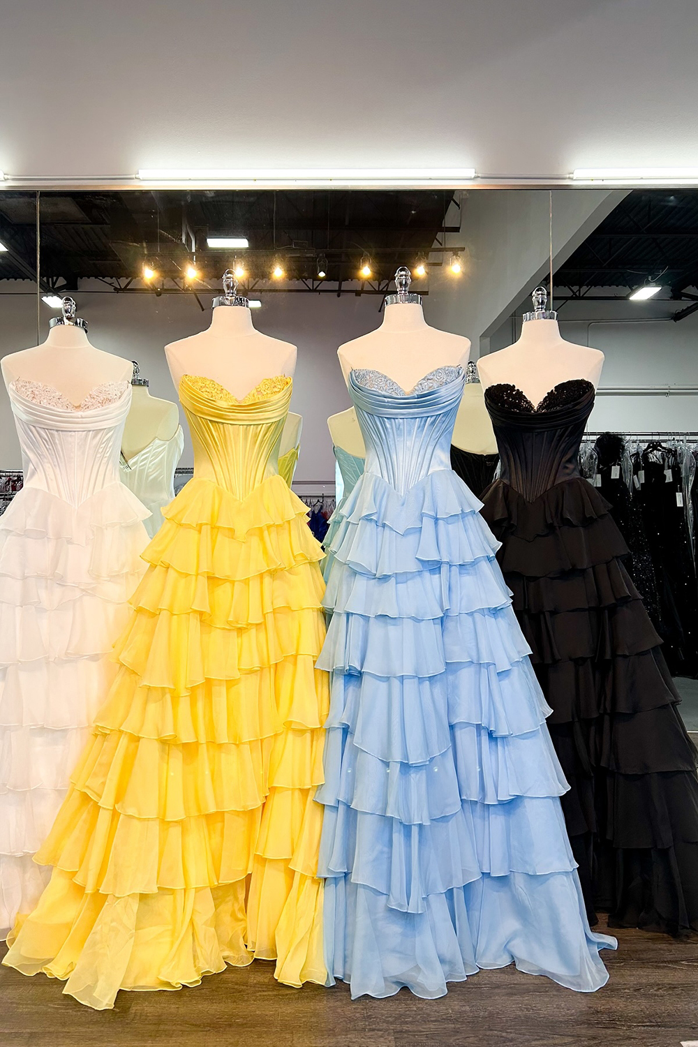 Sweetheart Blue Chiffon Corset Prom Dress with Ruffled A-Line and Long Slit