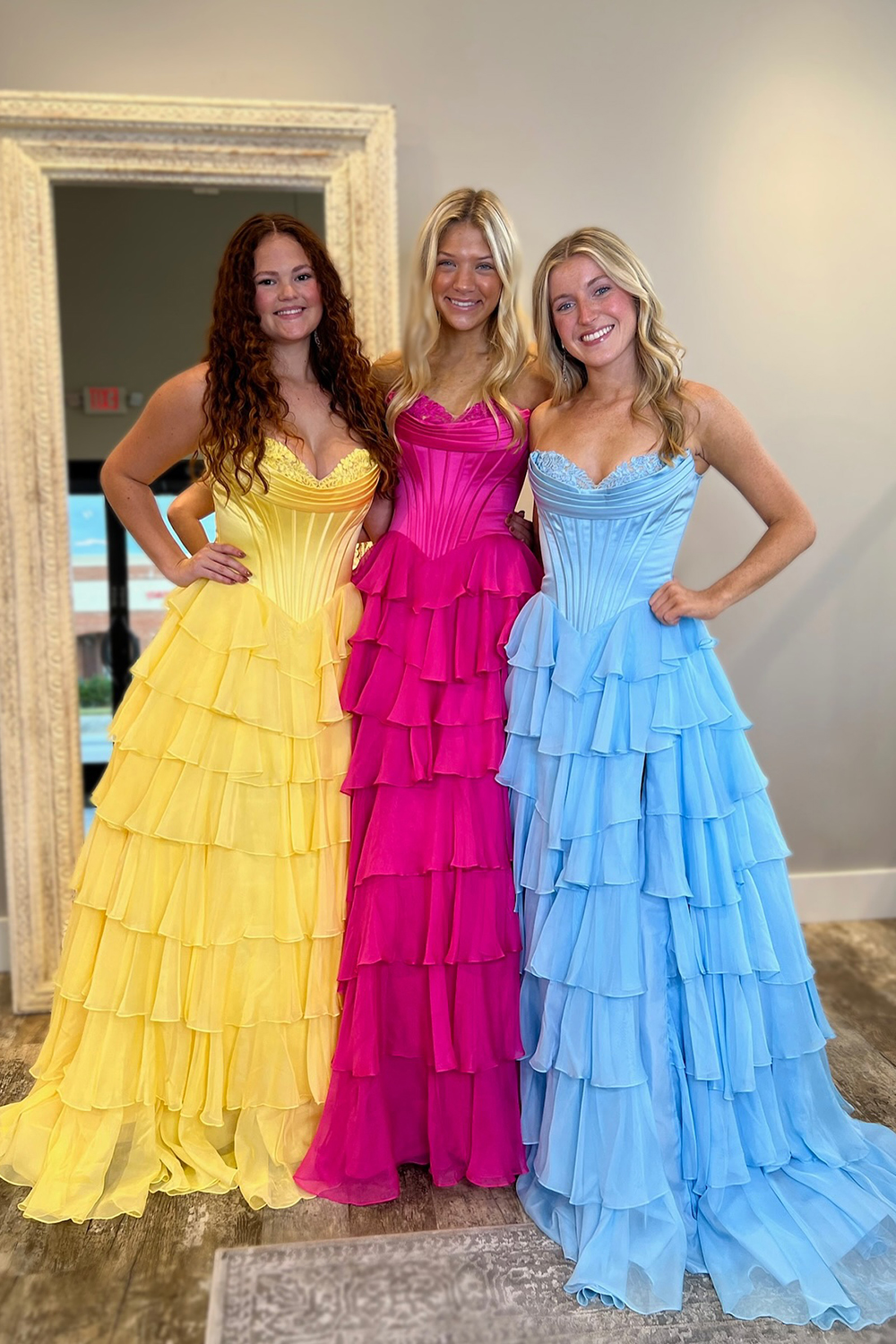 Sweetheart Blue Chiffon Corset Prom Dress with Ruffled A-Line and Long Slit