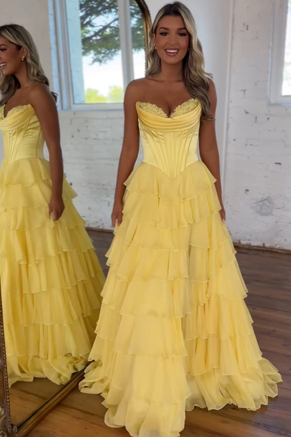 Sweetheart Blue Chiffon Corset Prom Dress with Ruffled A-Line and Long Slit