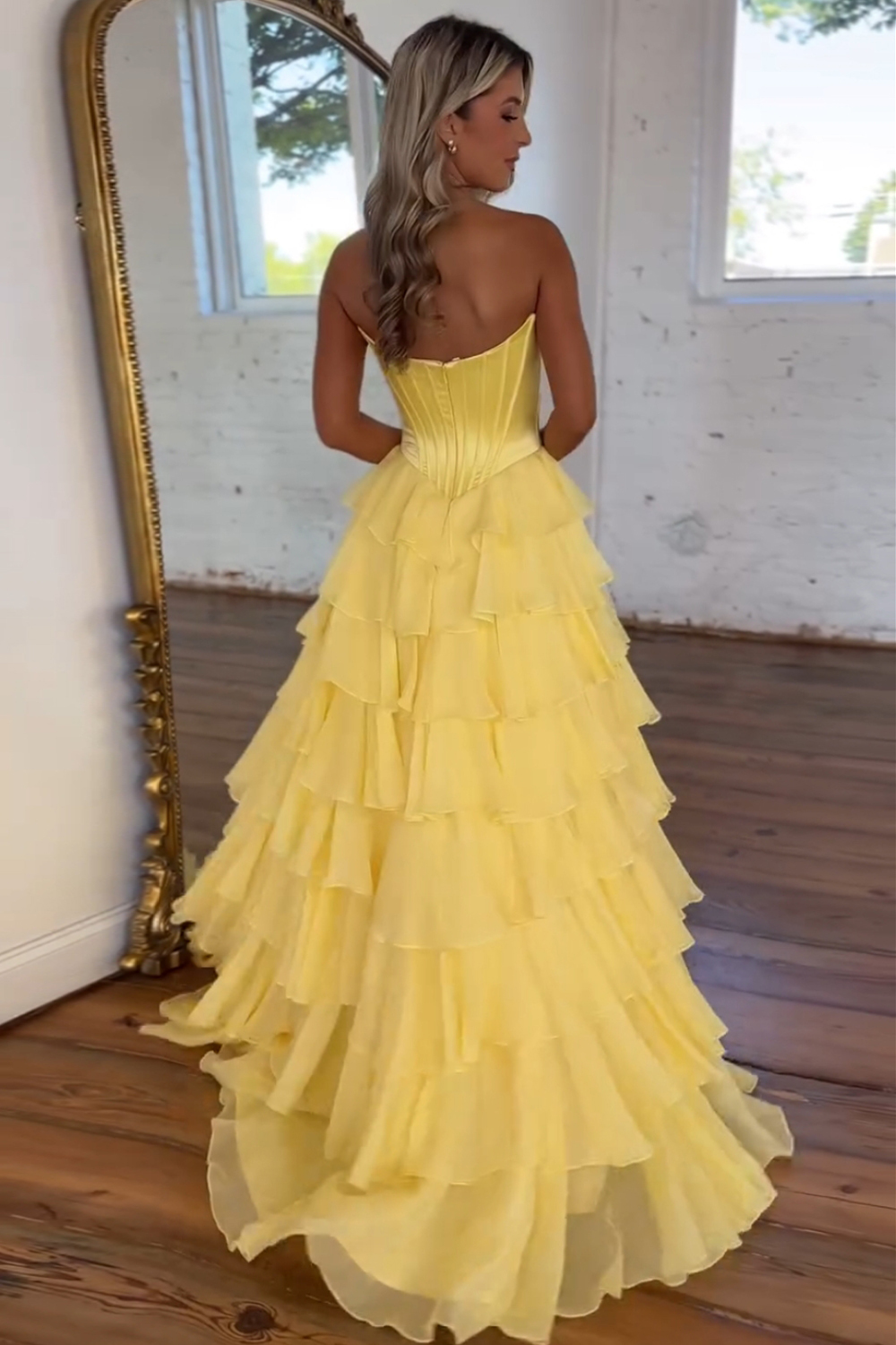 Sweetheart Blue Chiffon Corset Prom Dress with Ruffled A-Line and Long Slit