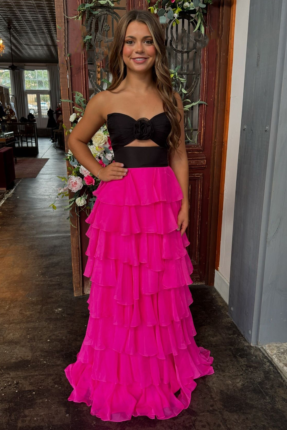 Sweetheart Coral Chiffon Long A-Line Prom Dress Featuring Ruffles and a Slit