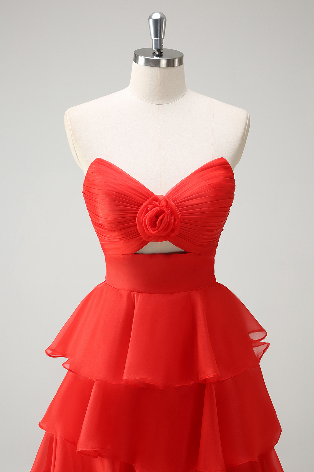 Sweetheart Coral Chiffon Long A-Line Prom Dress Featuring Ruffles and a Slit
