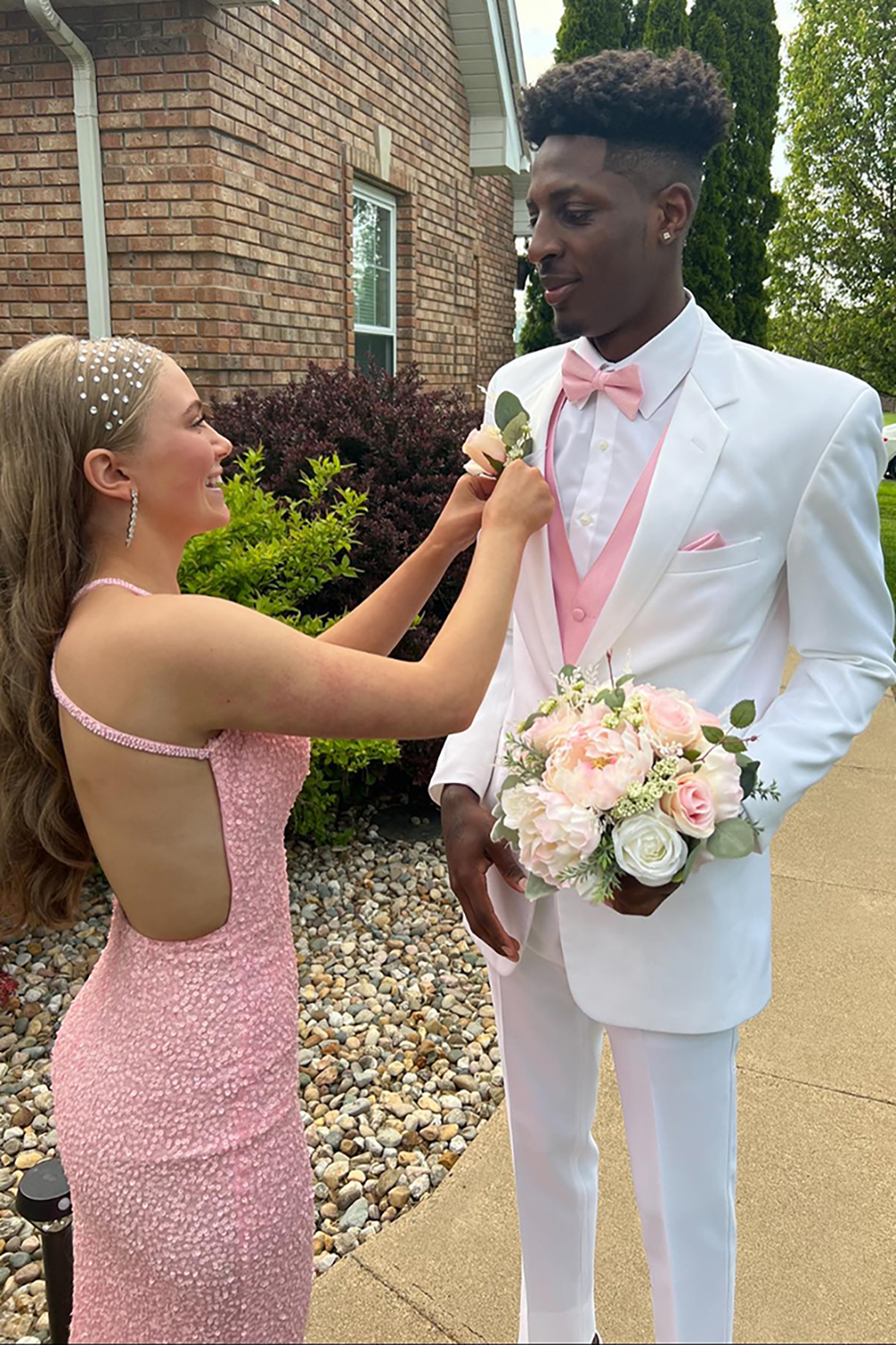 Long Pink Mermaid Prom Dress with Sequins Spaghetti Straps Open Back and Slit