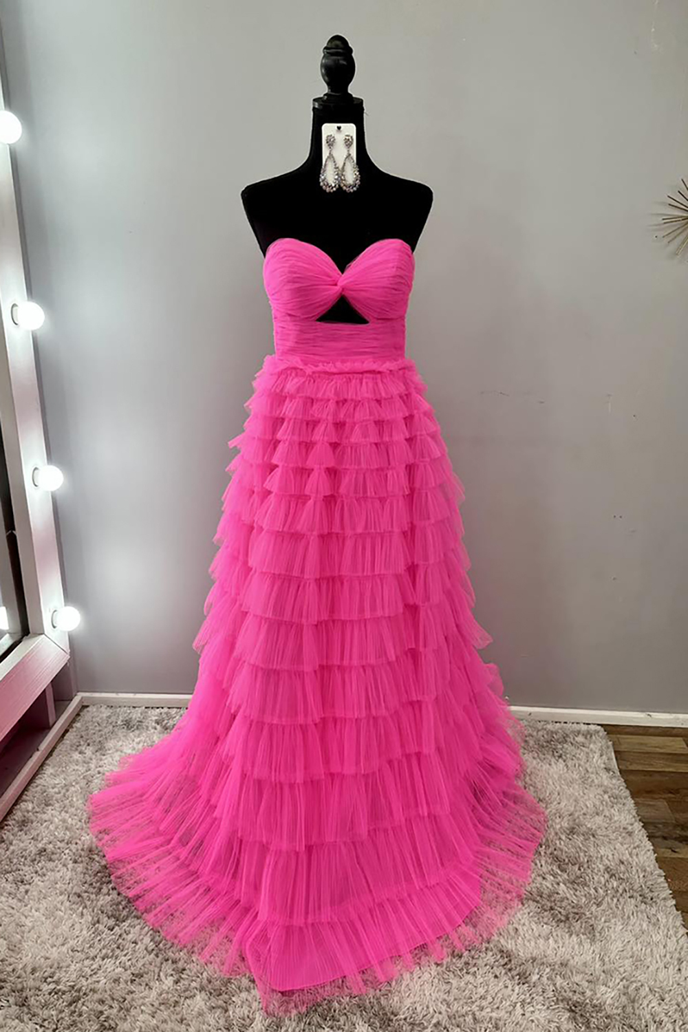 Stylish Red Sweetheart A-Line Long Prom Dress with Tiered Tulle