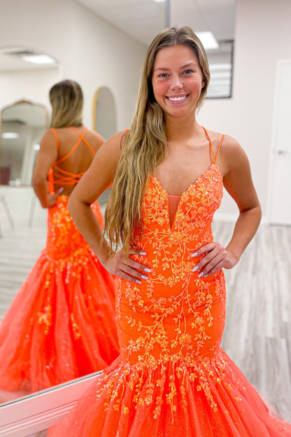 Long Prom Dress with Sparkly Lilac Spaghetti Straps and Mermaid Sequins Tulle Appliques