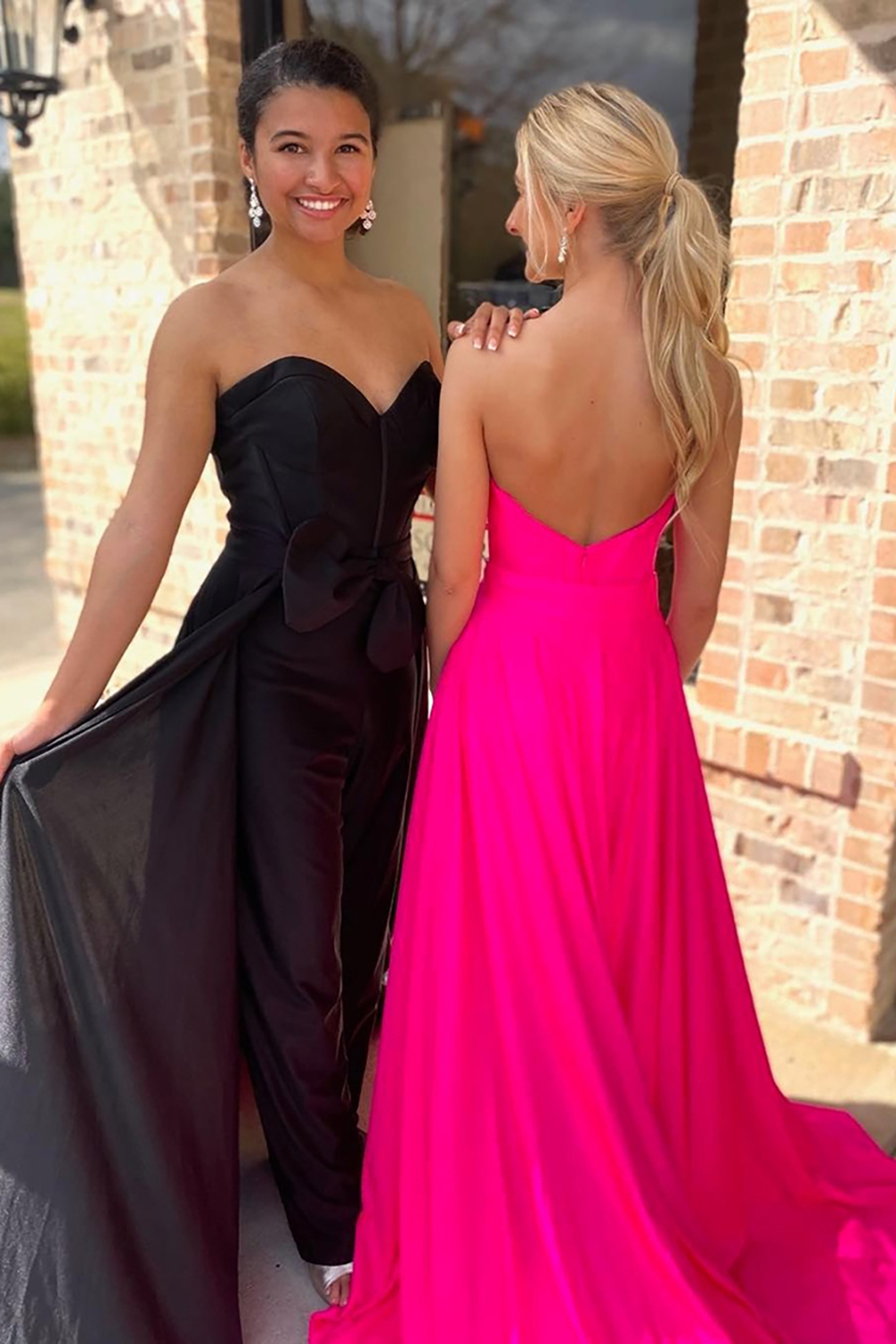 Prom Jumpsuits in Fuchsia with Sweetheart Corset and Bow