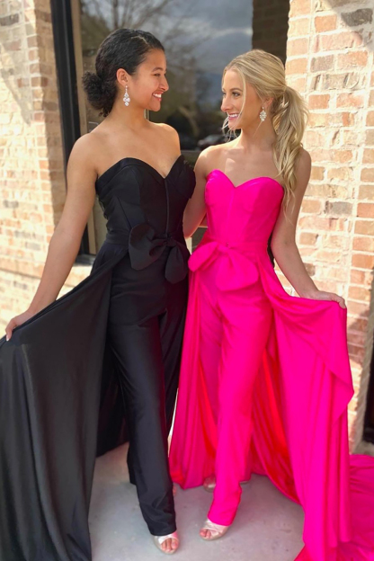 Prom Jumpsuits in Fuchsia with Sweetheart Corset and Bow