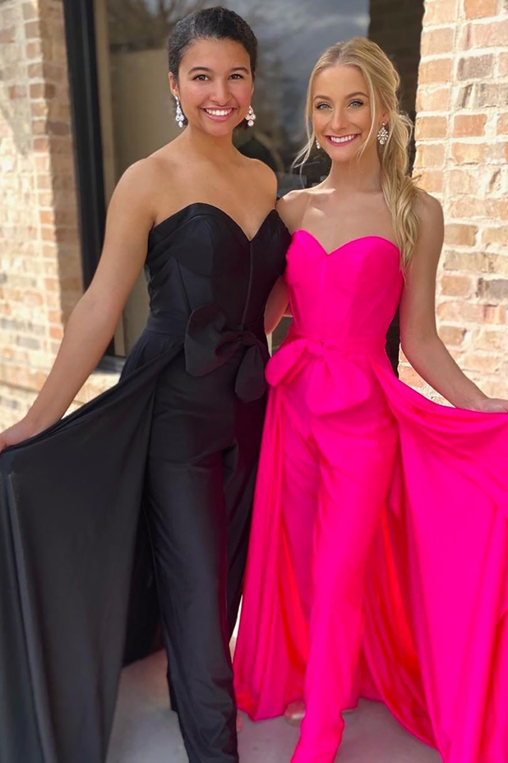 Prom Jumpsuits in Fuchsia with Sweetheart Corset and Bow