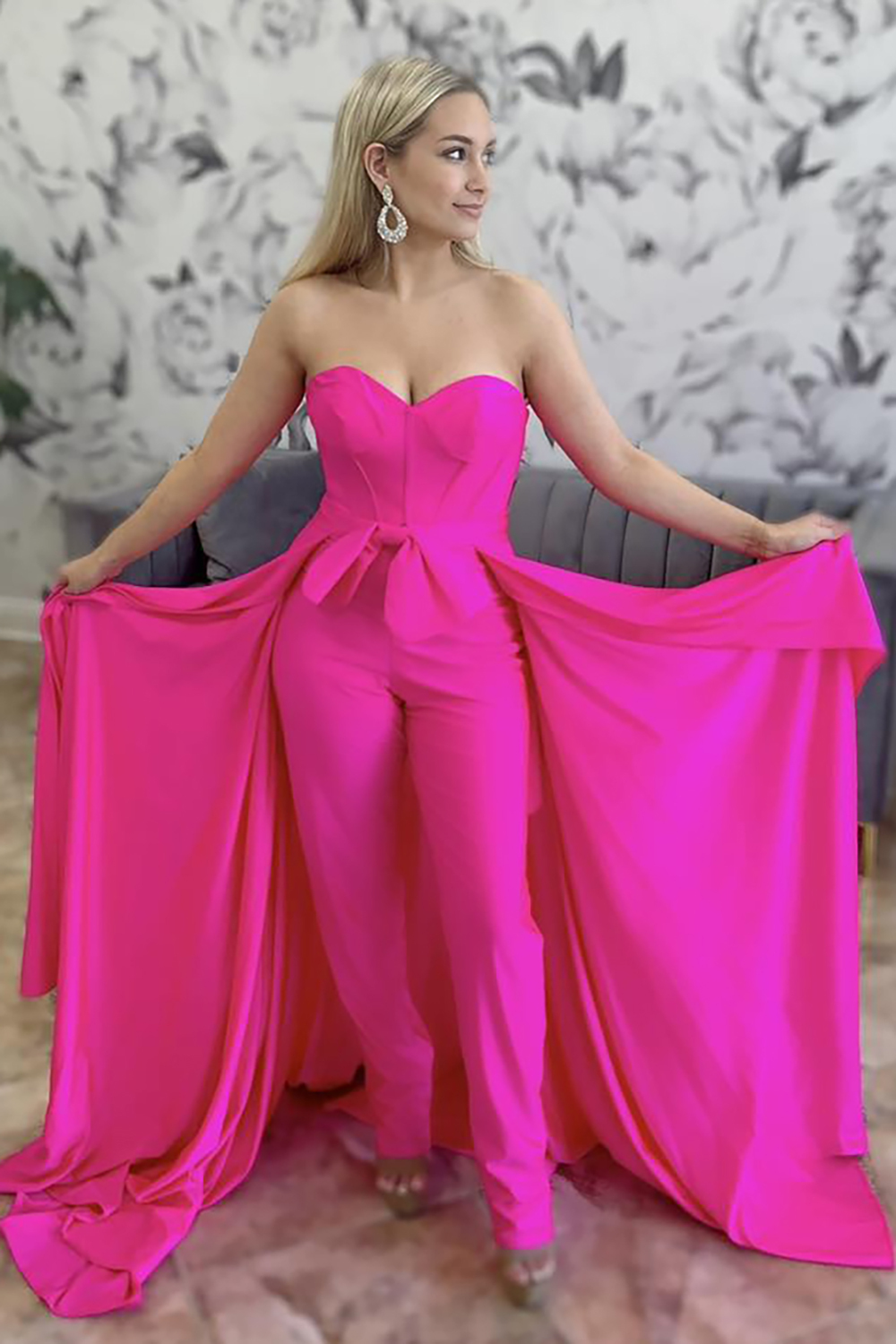 Prom Jumpsuits in Fuchsia with Sweetheart Corset and Bow