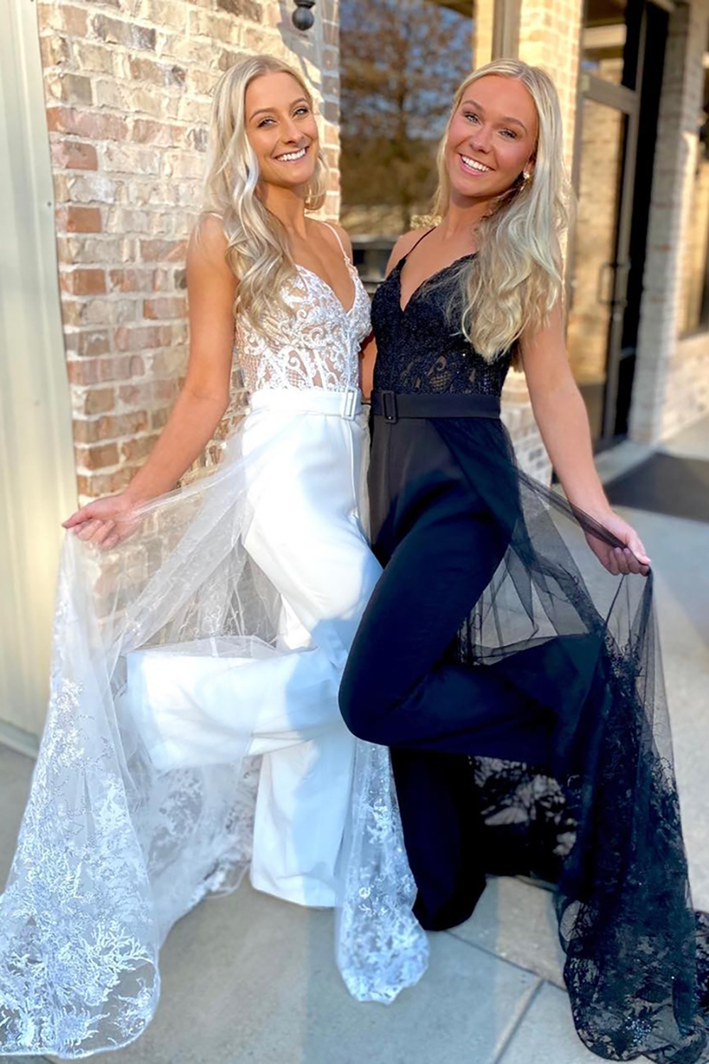 Prom Jumpsuit with White Lace Spaghetti Straps and Tulle Corset