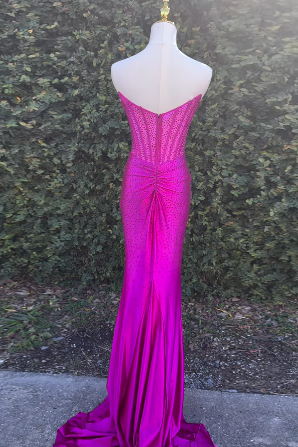 Long Beaded Navy Mermaid Prom Dress with Sparkly Strapless Corset and Slit