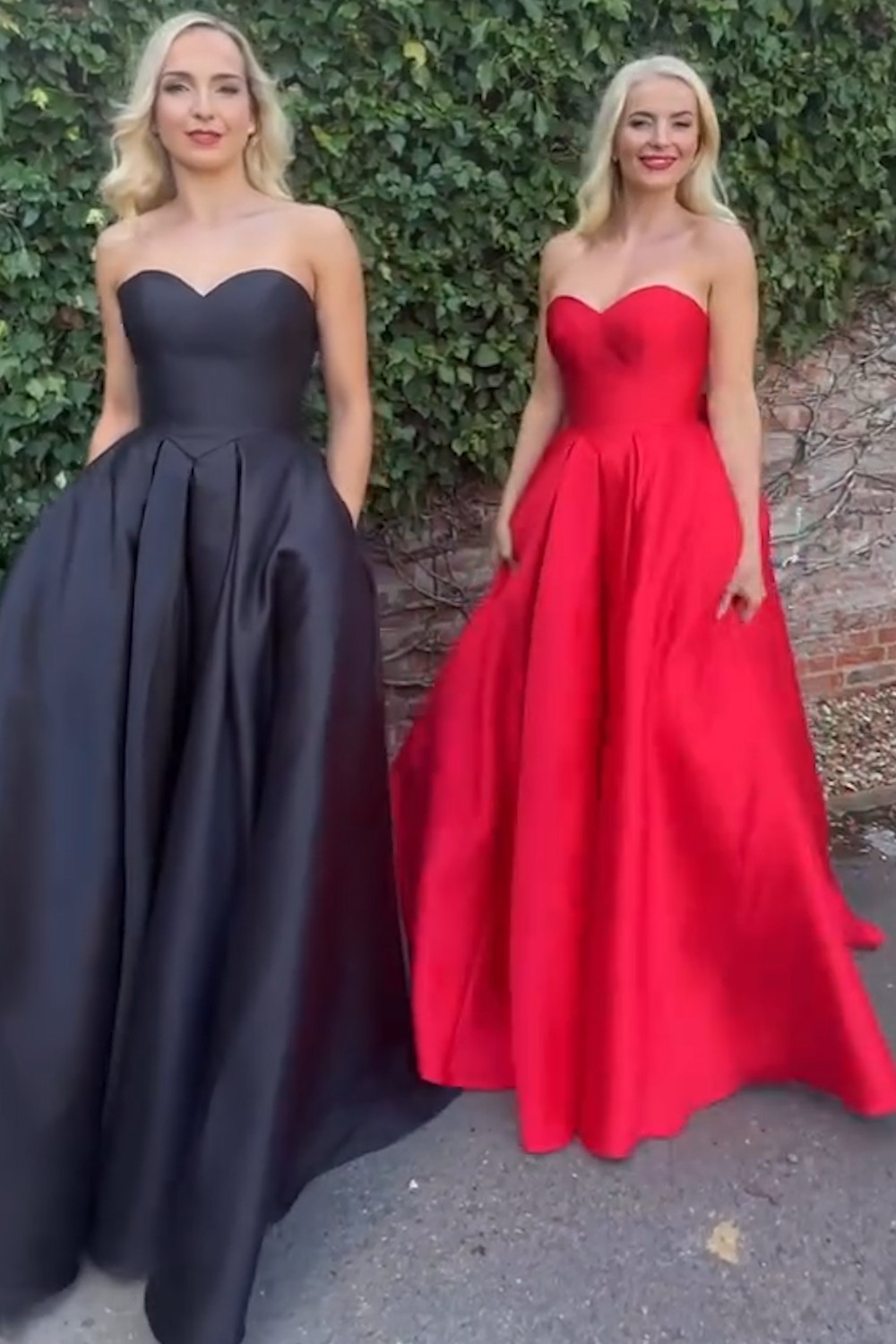 Long Black Satin Prom Dress with Sweetheart Neckline and A-Line Bow