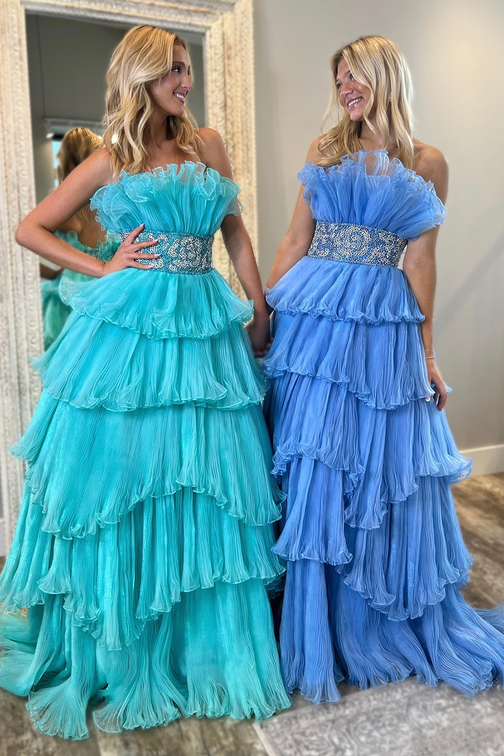 Stylish Strapless Blue A-Line Prom Dress with Beading