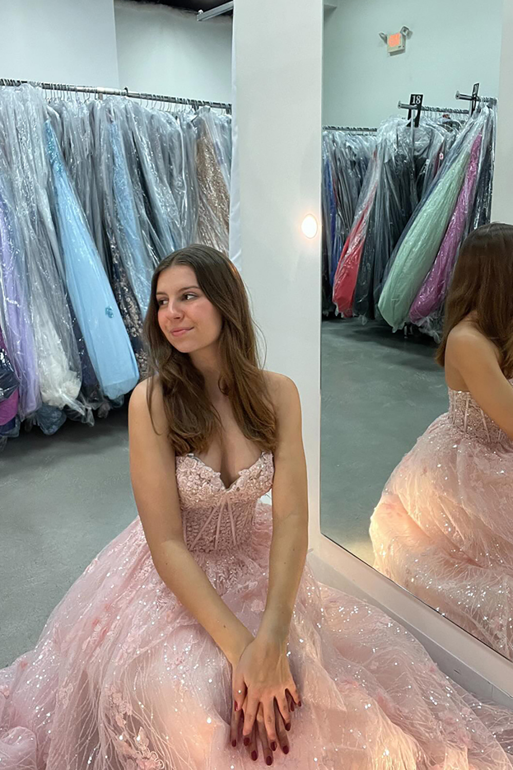 Long Sweetheart Princess Corset Prom Dress in Light Pink Tulle with Appliques