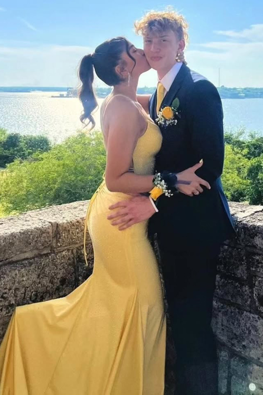 Long Red Prom Dress with Mermaid Silhouette Spaghetti Straps and Beaded Backless Design