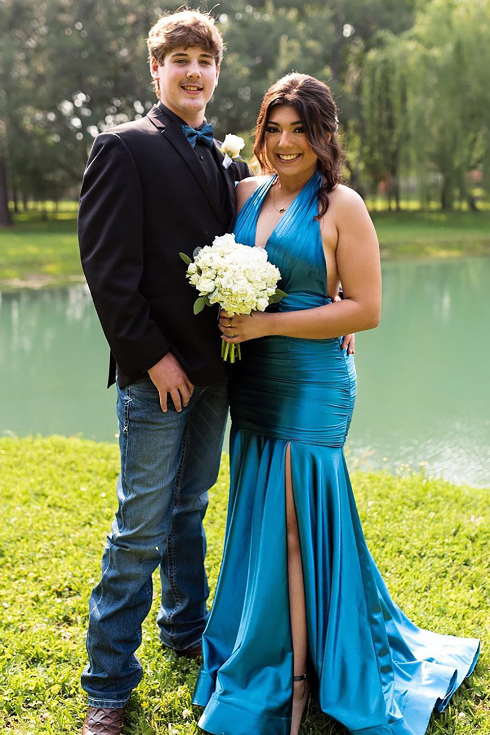 Metallic Grey Mermaid Prom Dress with Halter Neck and Slit
