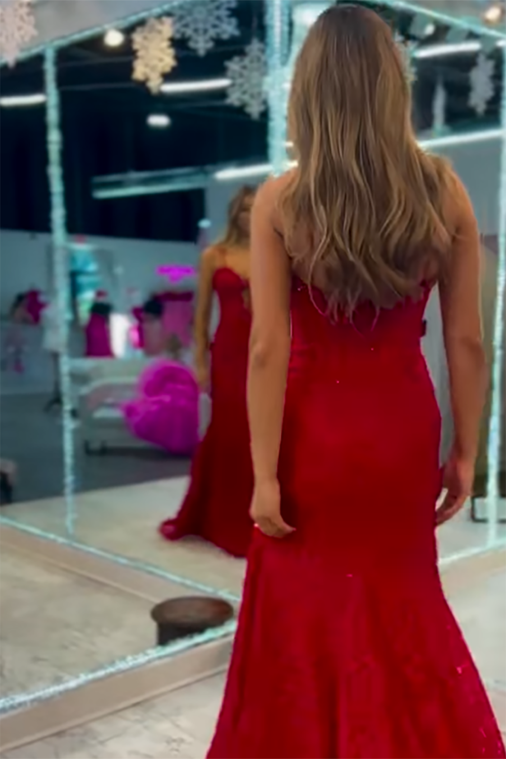 Long Mermaid Prom Dress with Sparkly Dark Red Beaded Corset and Spaghetti Straps Featuring a Slit