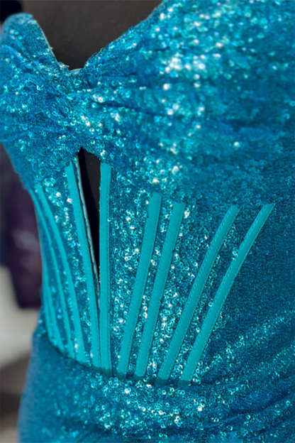 Long Sequin Corset Prom Dress with Slit in Sparkly Orange Sweetheart Mermaid Style