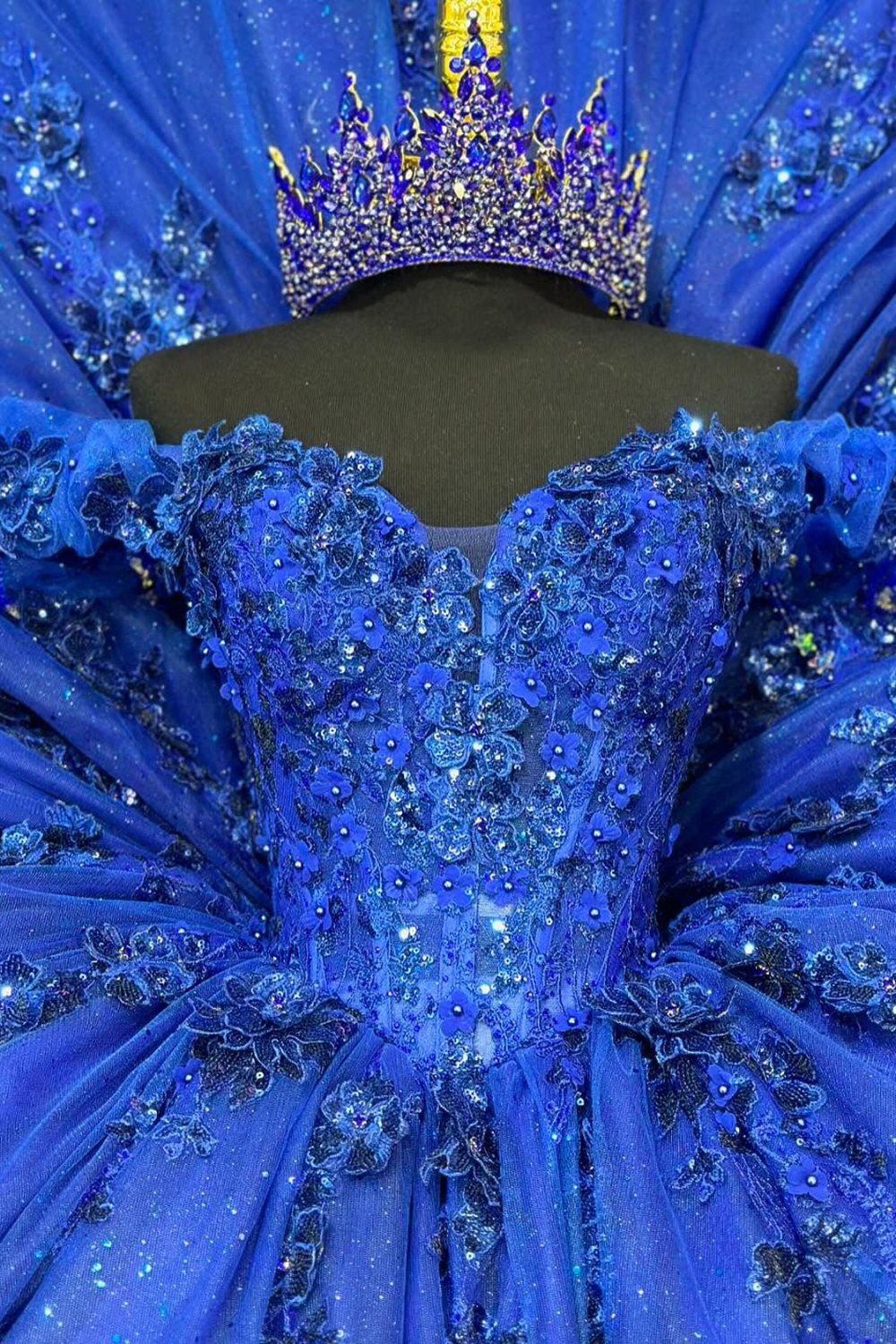 Royal Blue Sparkly Off-Shoulder Tulle Quinceanera Dress with Sequins