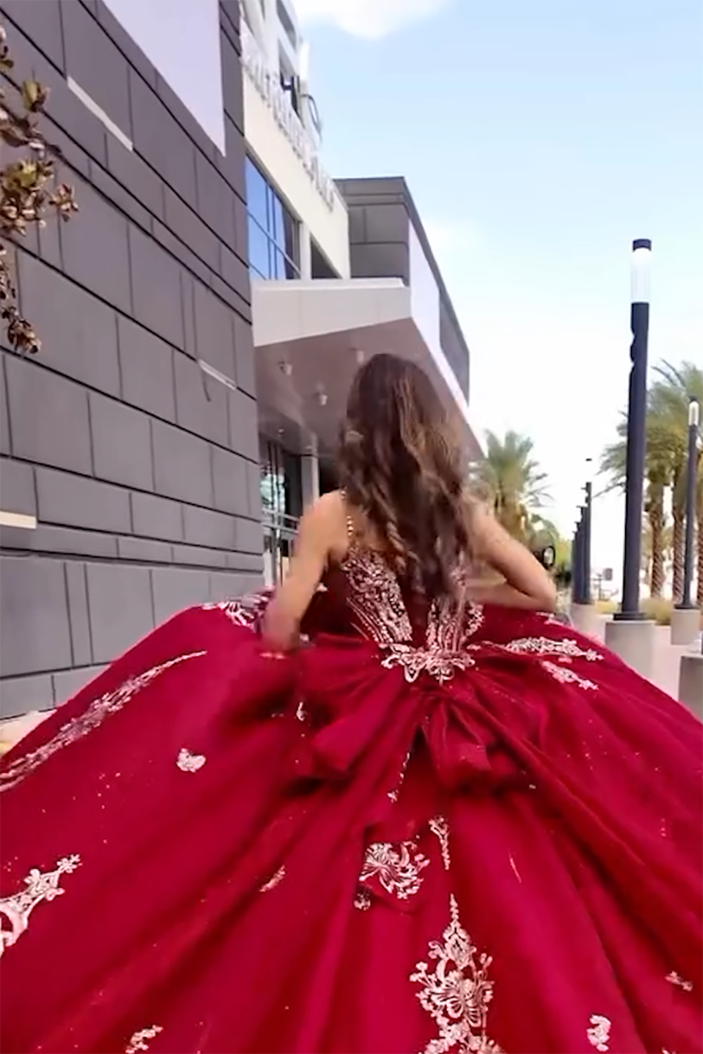 Burgundy Glitter Quinceanera Ball Gown with Beaded Spaghetti Straps