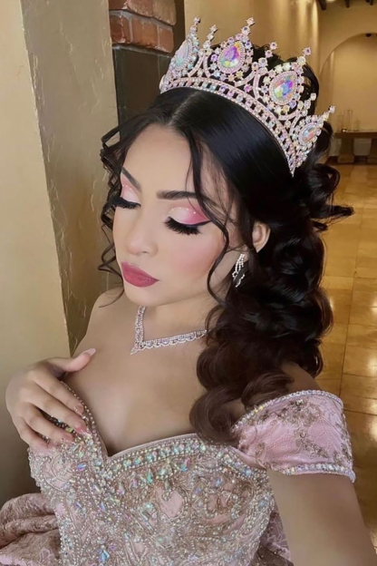 Off-the-Shoulder Dusty Rose Ball Gown with Sparkly Sequins and Beading for Quinceanera